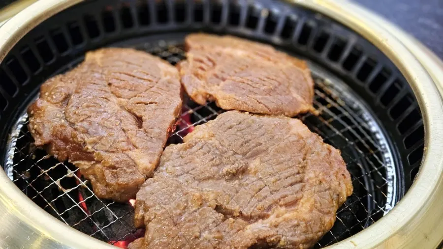 Close-up of marinated pork galbi before grilling