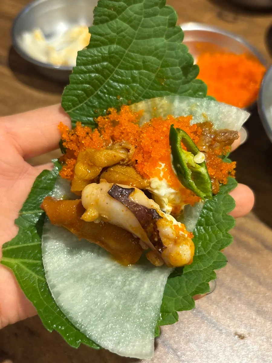낙지 삼겹살 날치알을 추가해 다시 끓인 낙곱새