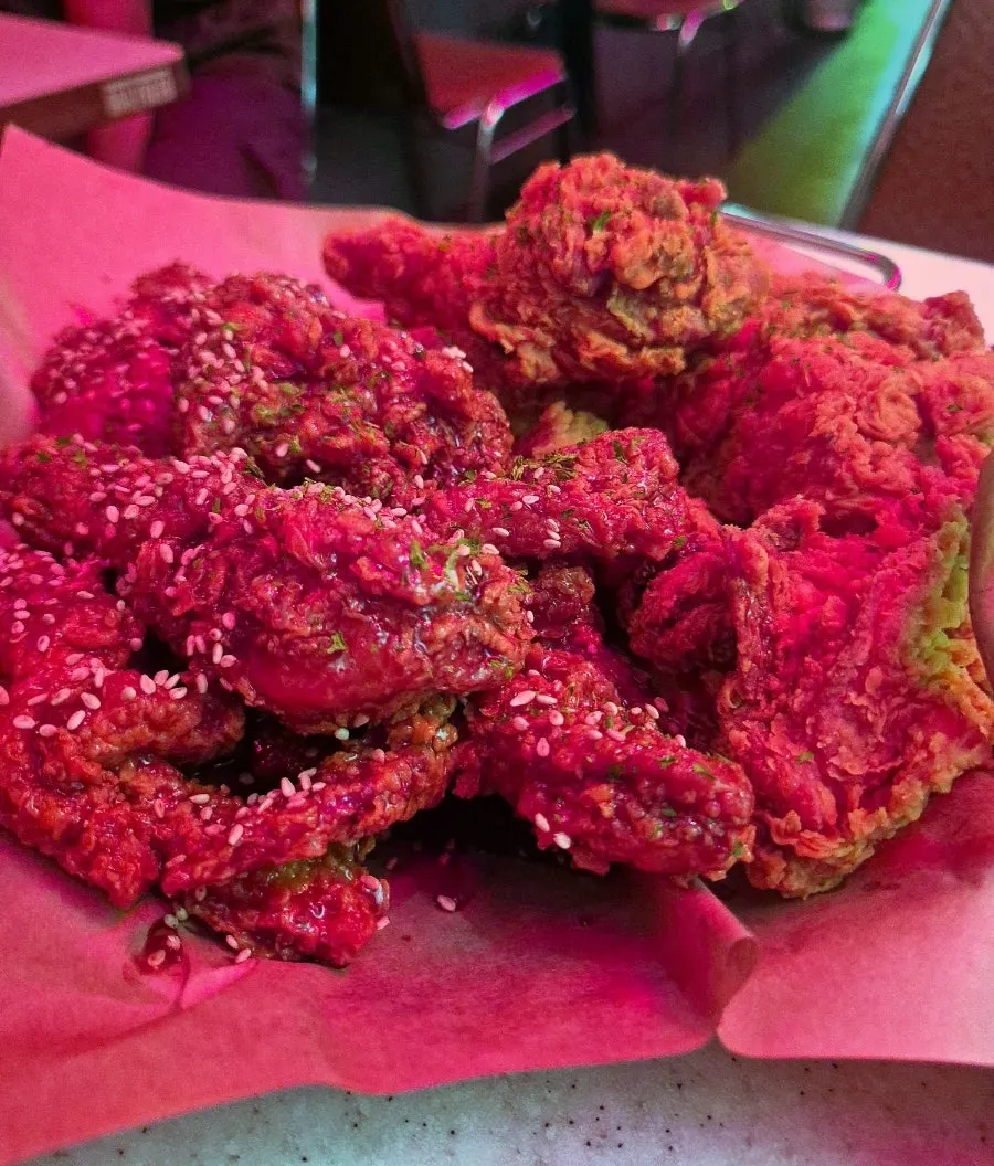 Full serving of half fried, half soy sauce chicken