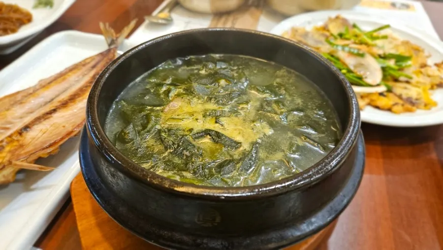 Steaming bowl of Mikodam's seaweed soup