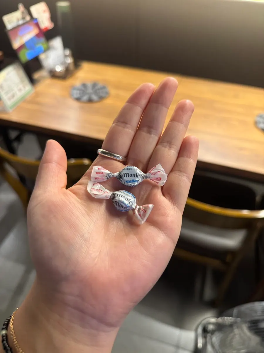 A small mint candy given after the meal