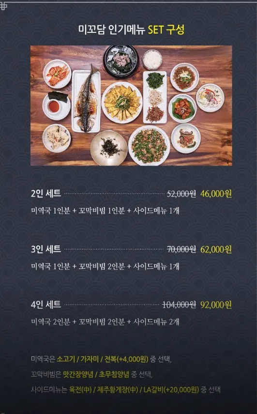 Menu board showing Mikodam set composition