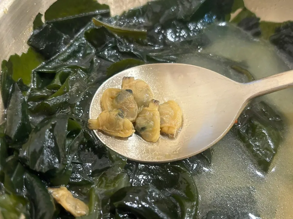 Close-up of abalone seaweed soup after the broth was finished