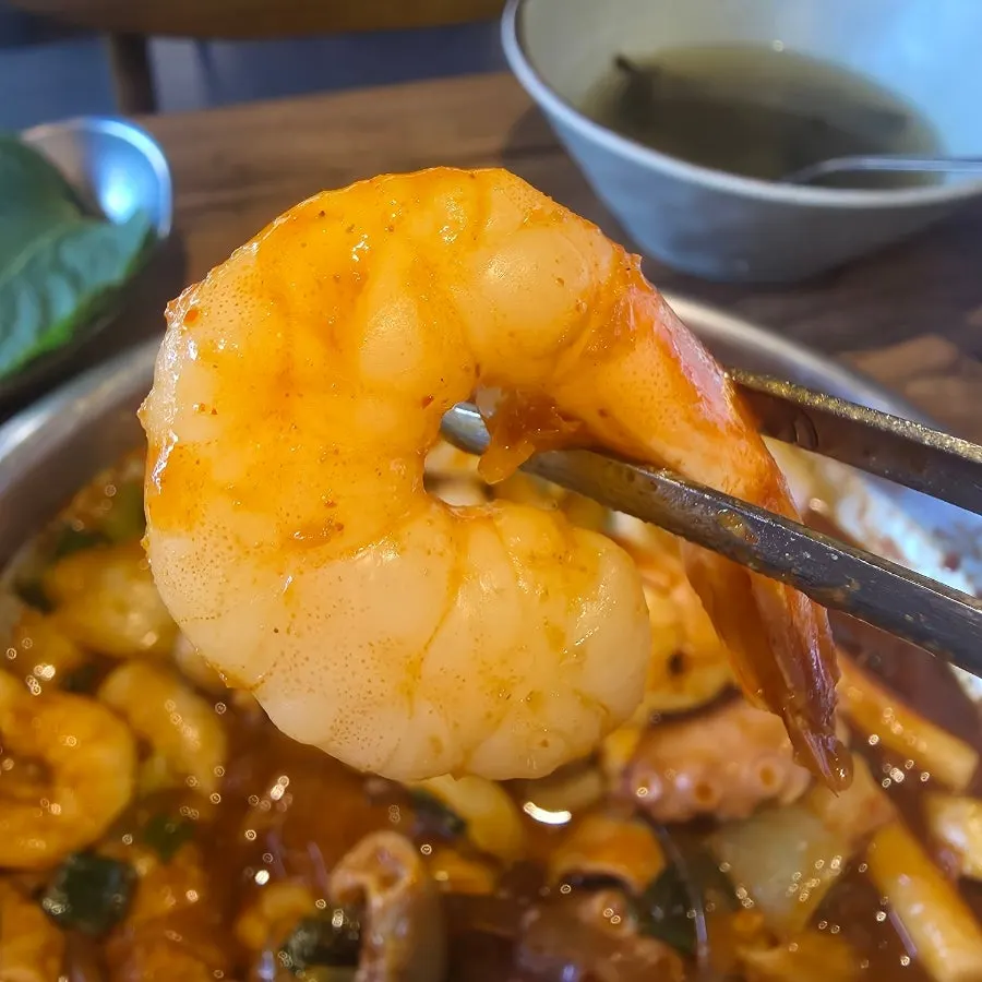 A plump piece of shrimp and octopus