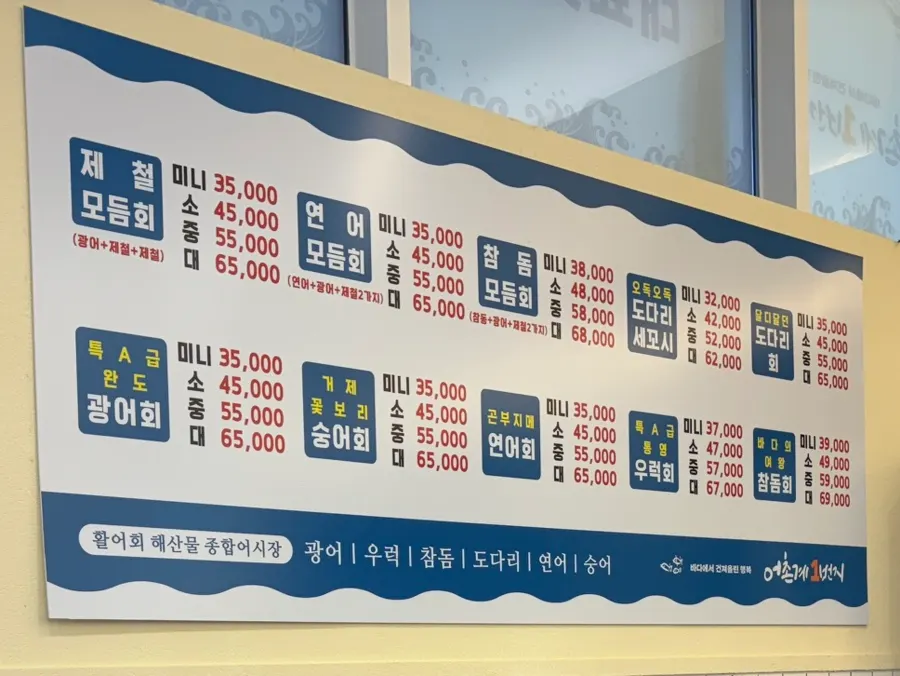 횟집 메뉴와 주문 안내