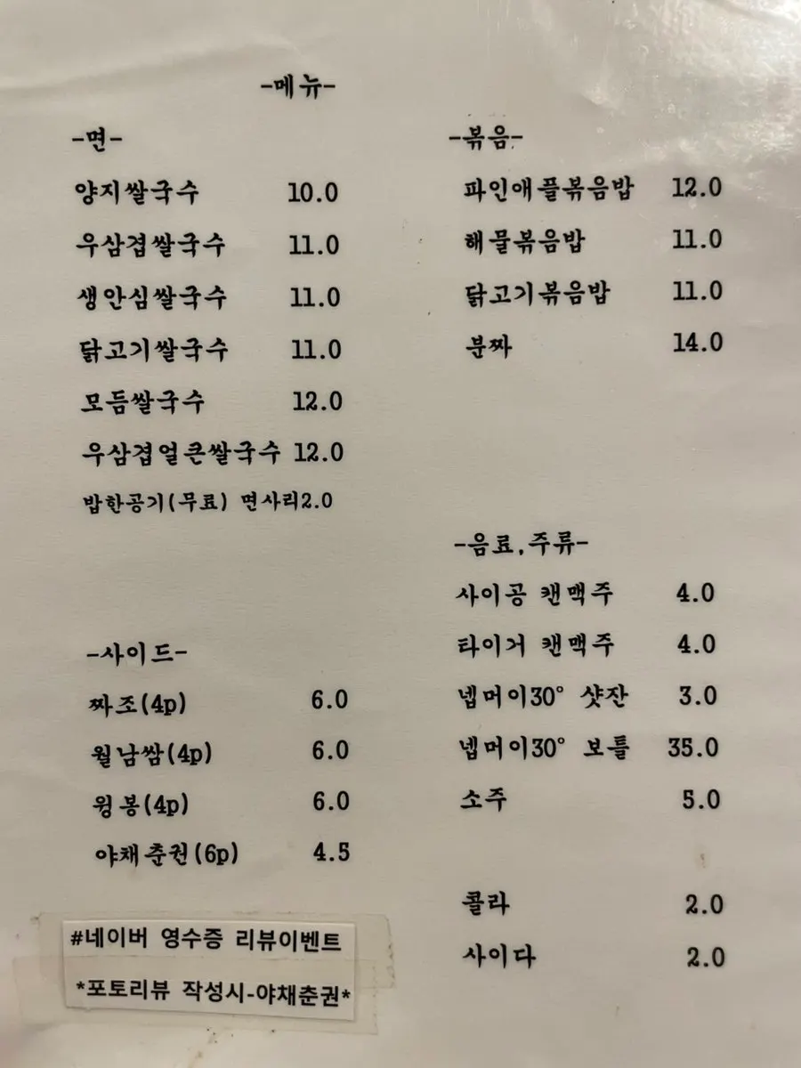 Menu board at Bangbaedong Ssalguksu