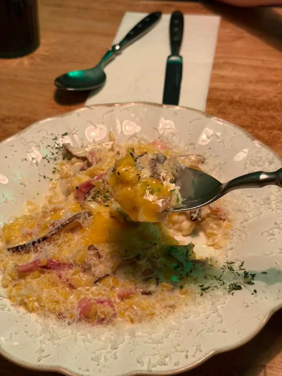 Risotto with corn and bacon