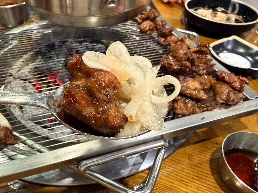 Dangsan Odol Odol Galbi served with pickled onions
