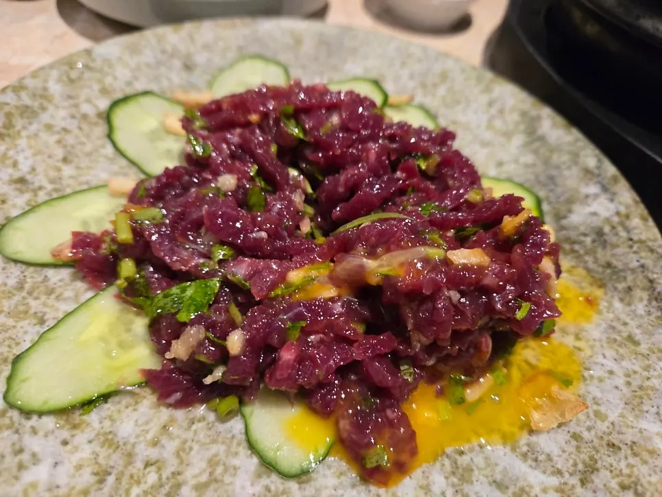 Beef tartare ordered as an add-on at Yukmong Bangi Direct Branch