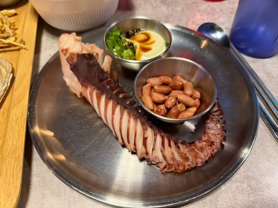 Plump octopus legs served as part of the set