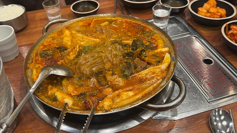 Glass noodles piled high on top of the gamjatang