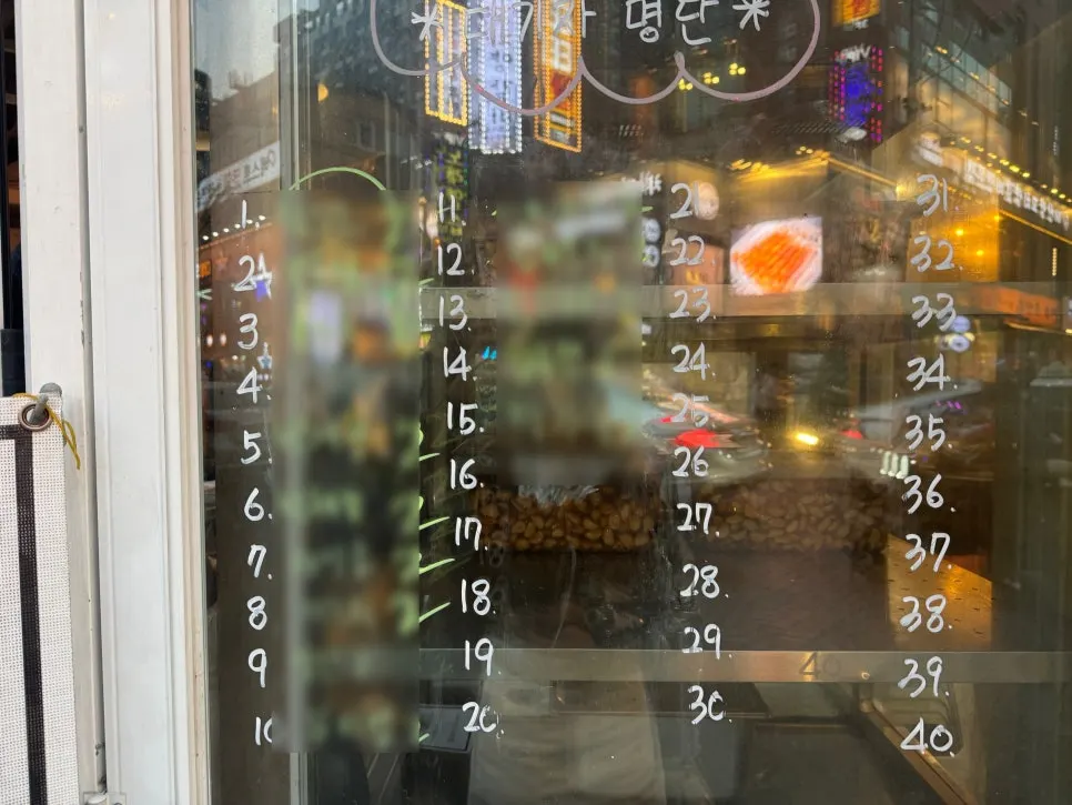 Waiting instructions to write your name on the storefront glass