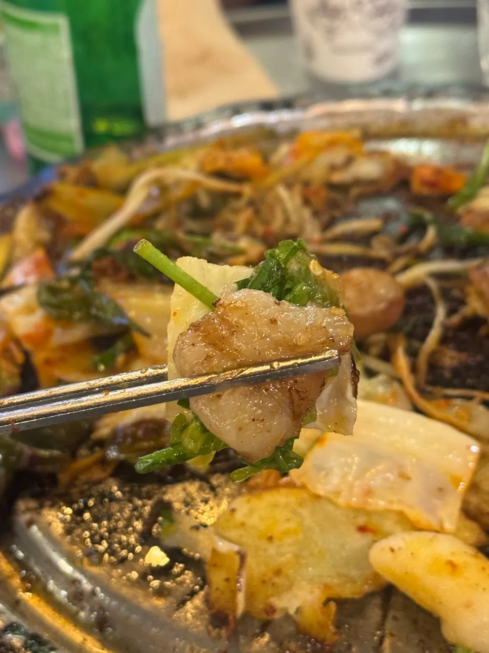 Grilled beef daechang with fat rendered out