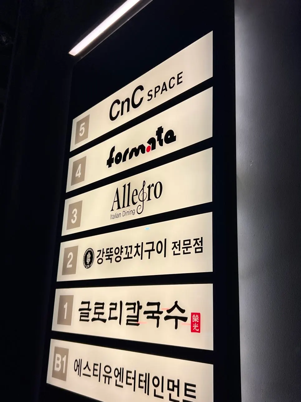 Floor directory sign next to the building entrance