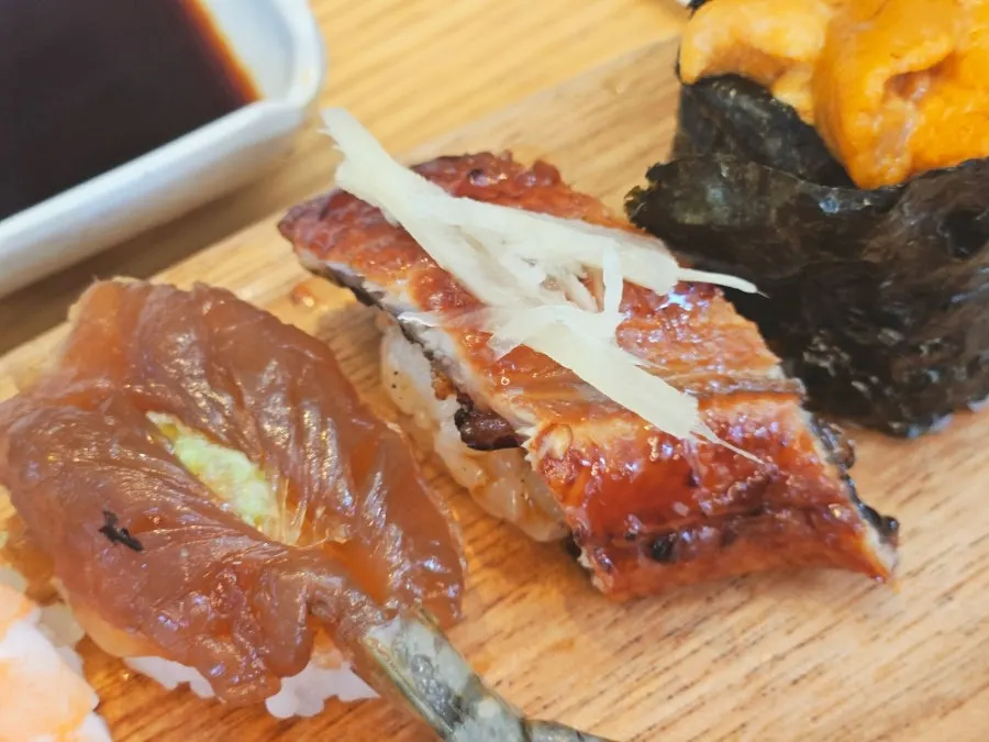 광어 연어 참치가 놓인 스페셜초밥 구성