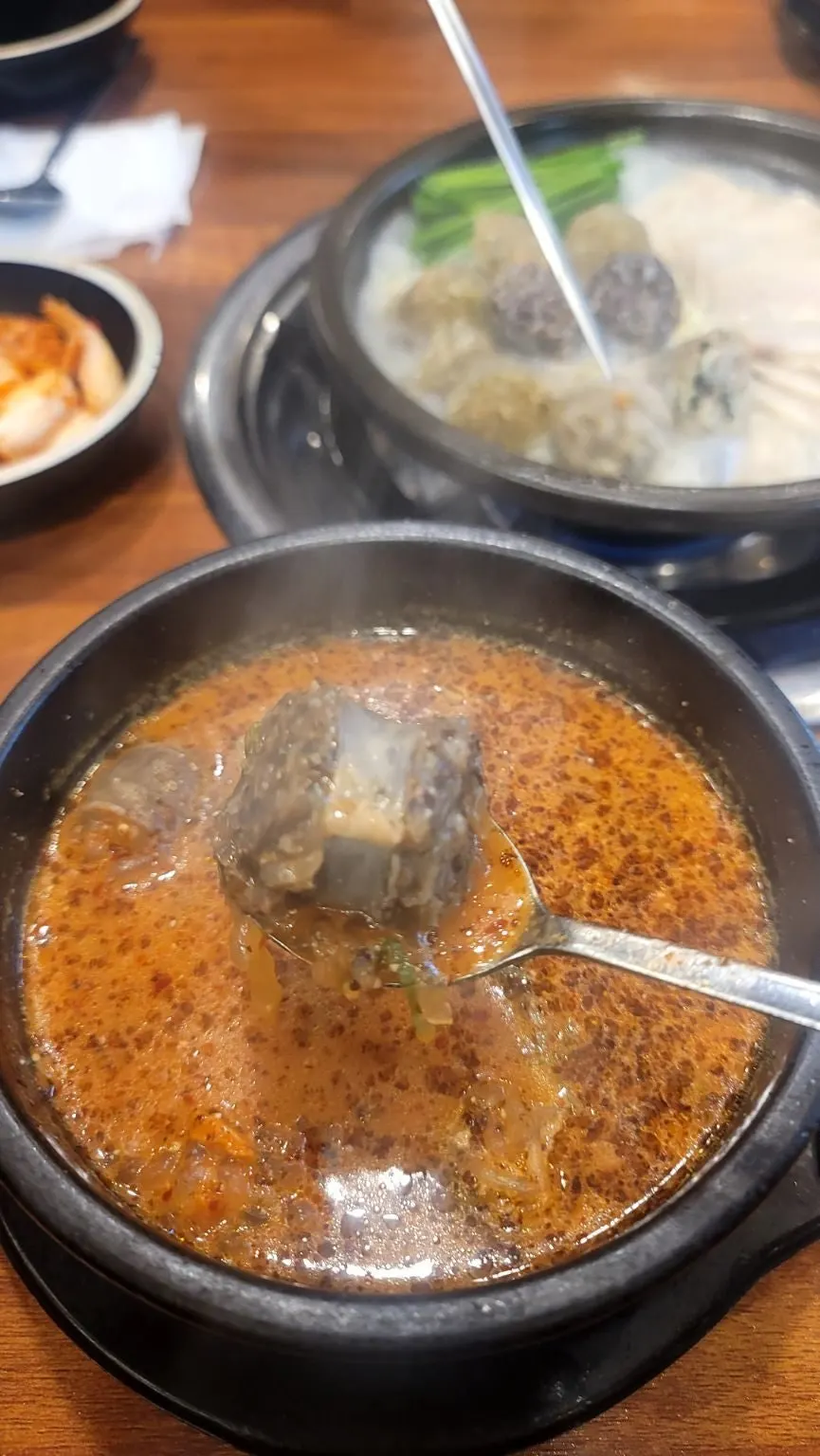 Cross-section of sundae picked up with chopsticks