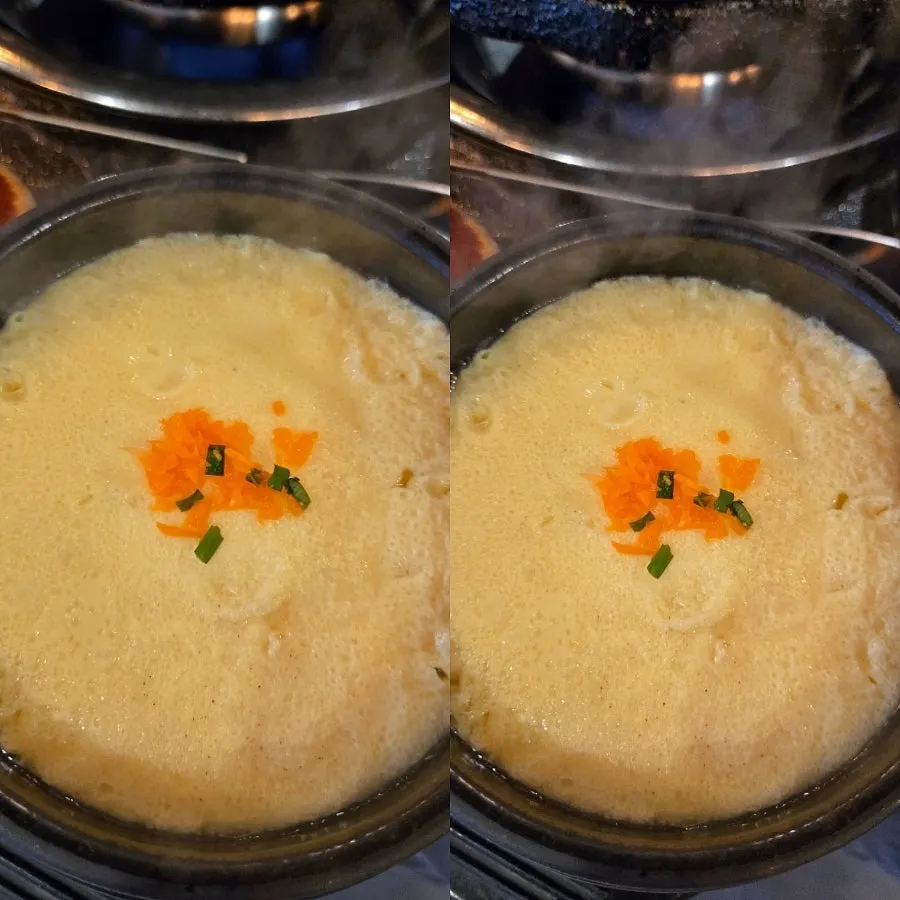 House-made kimchi and steamed egg side dish
