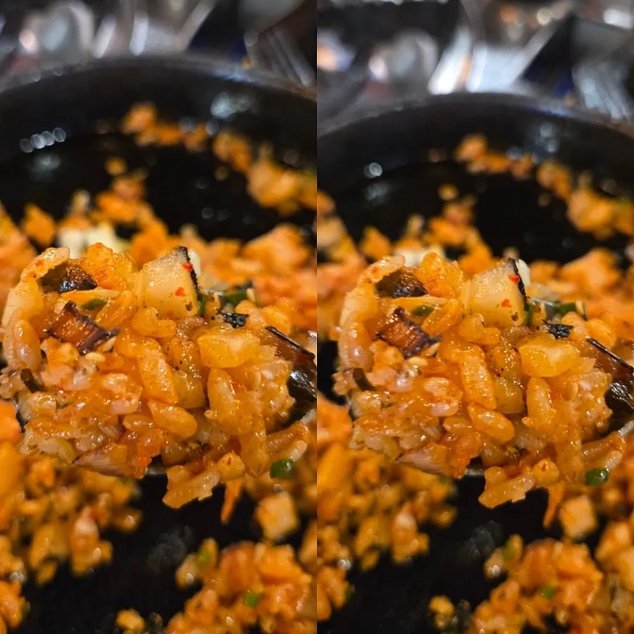 A bowl of mixed kkakdugi fried rice