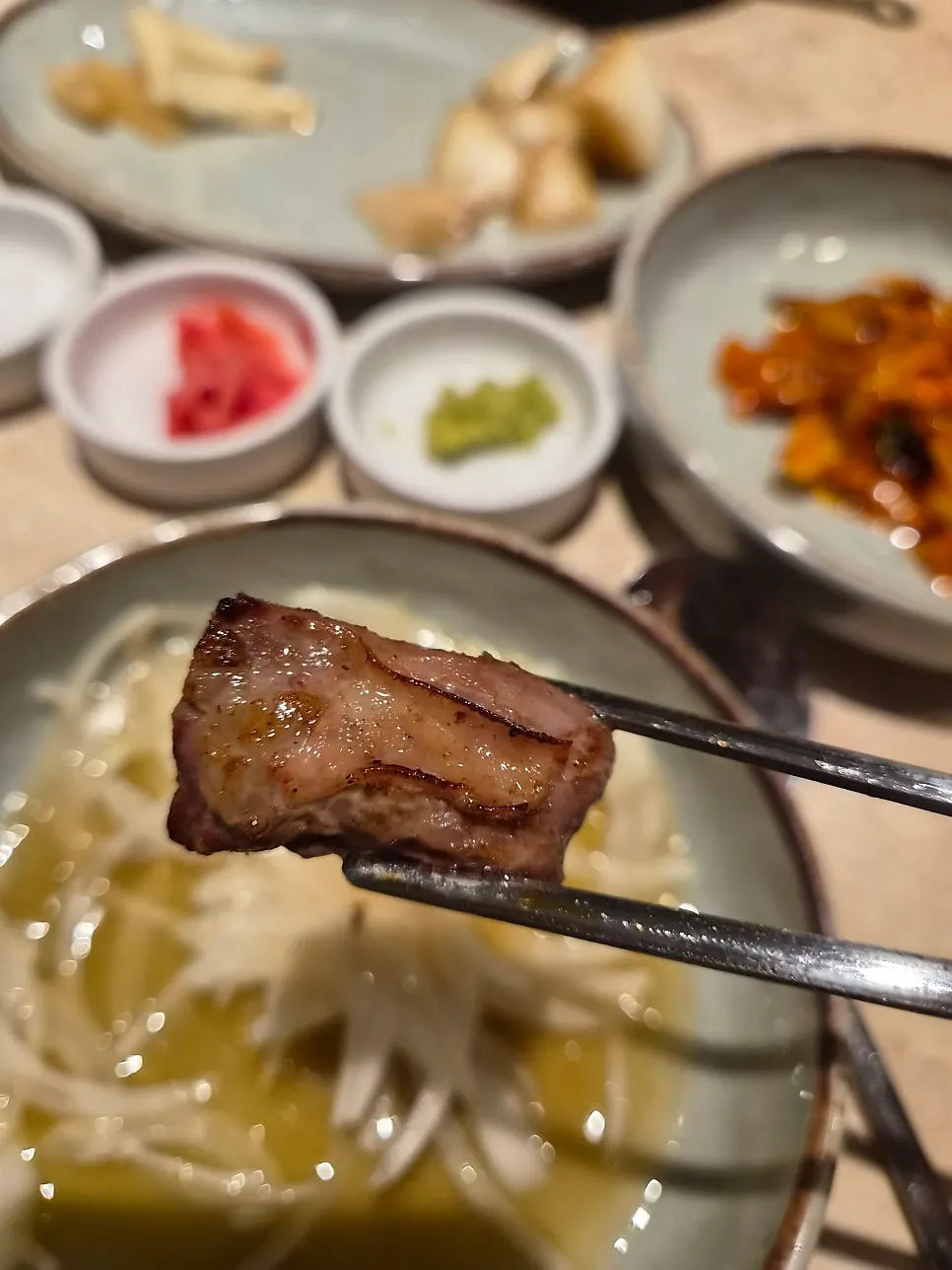 Thickly grilled whole Korean pork neck