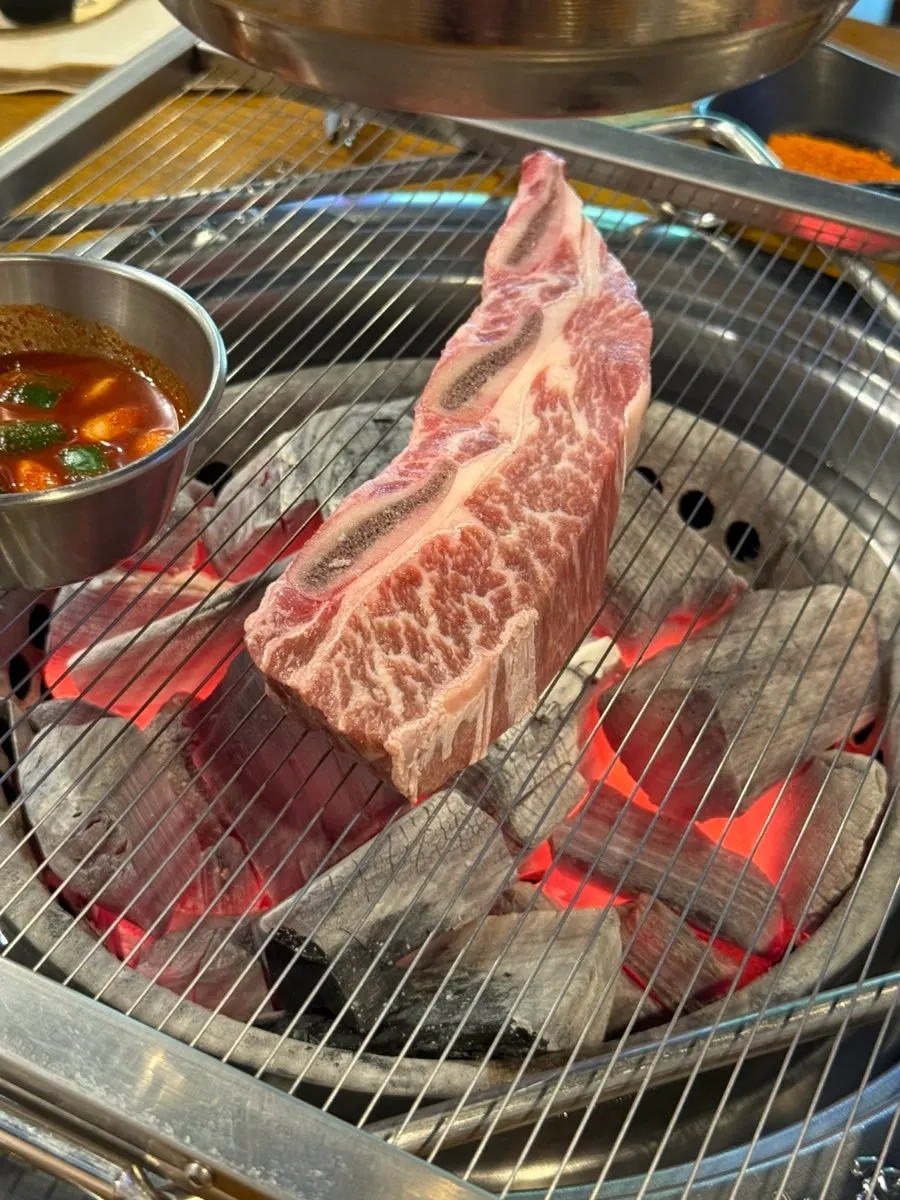 Densely marbled snowflake galbi in LA-style short rib form