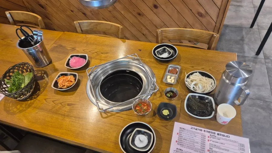 기본찬과 멜젓이 깔린 상차림