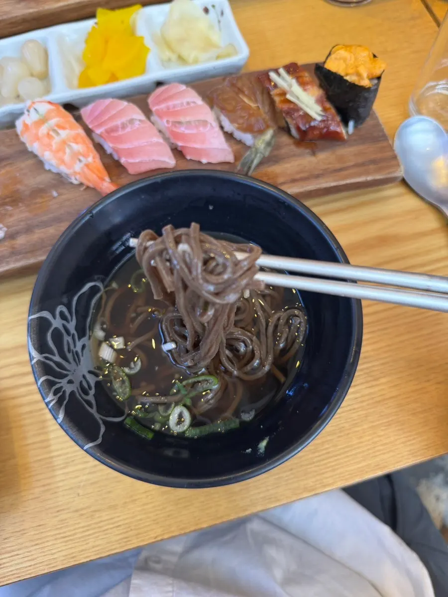 Soy sauce shrimp sushi and sea urchin sushi