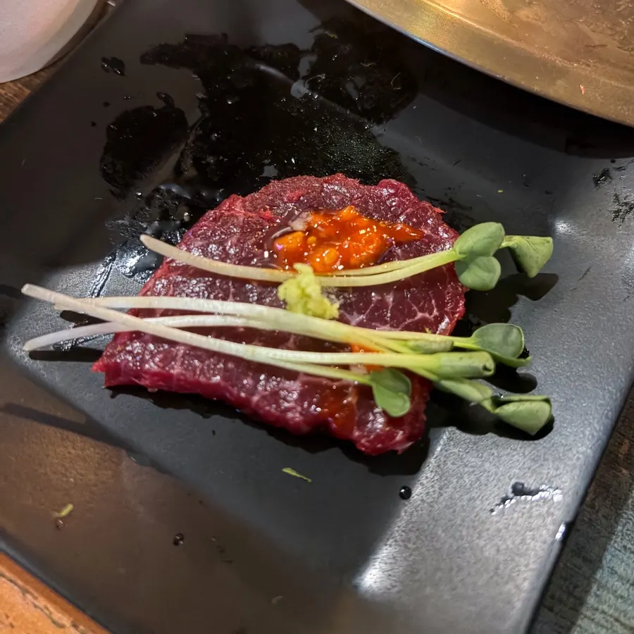 Mungtigi served with wasabi and radish sprouts