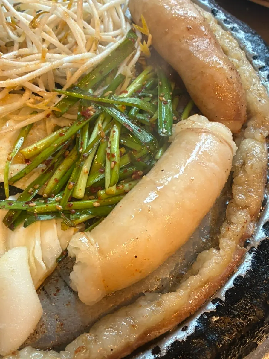 Grilled Korean beef daechang with a springy texture