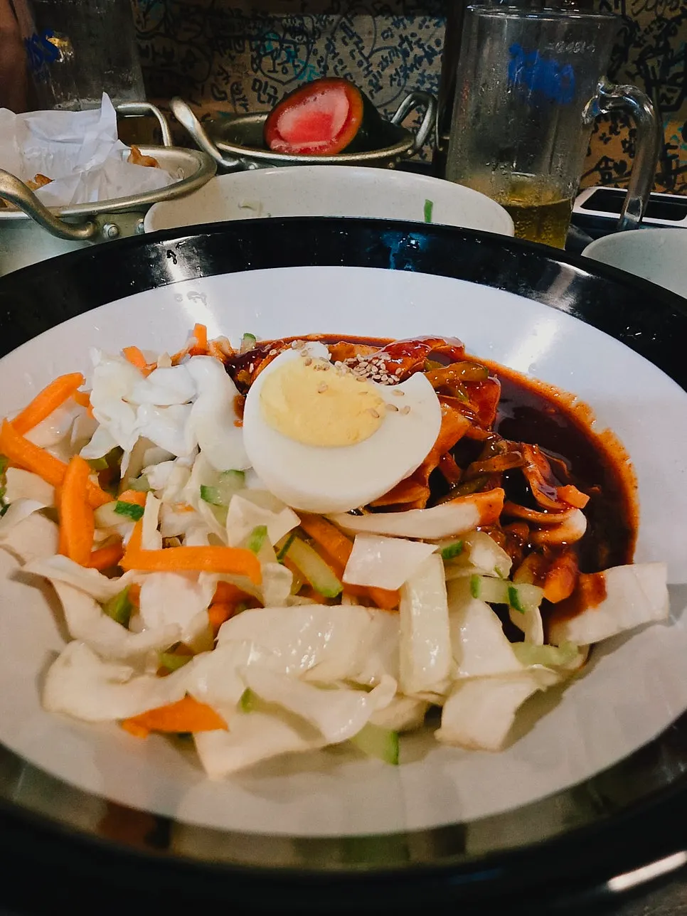 Handmade tangsuyuk served with onions