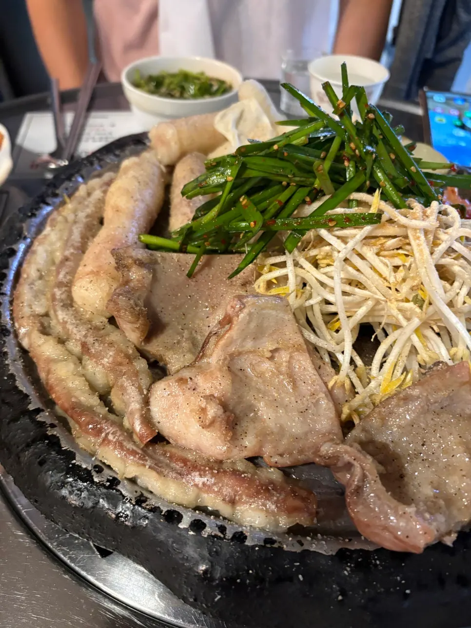 Korean beef gopchang grilling in beef fat