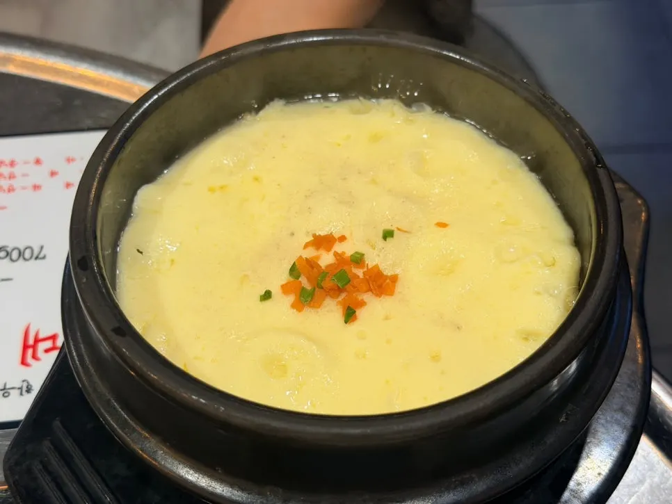 Steamed egg and kimchi side dishes