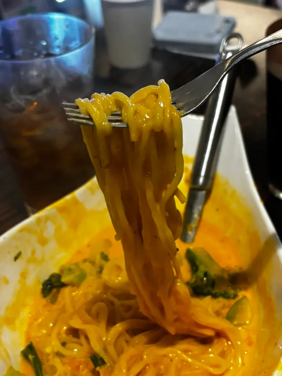 Creamy jjambbong noodles eaten with broth