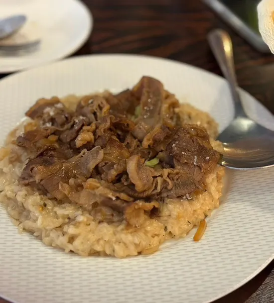 Beef brisket soy cream risotto