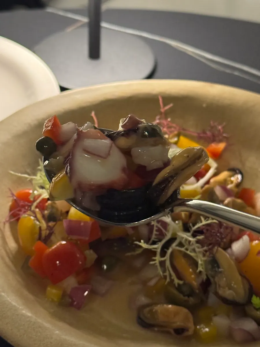 Seafood salad with octopus, mussels, and shrimp