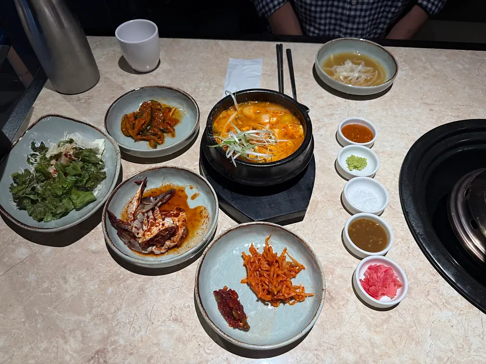 Spacious restaurant interior and tables