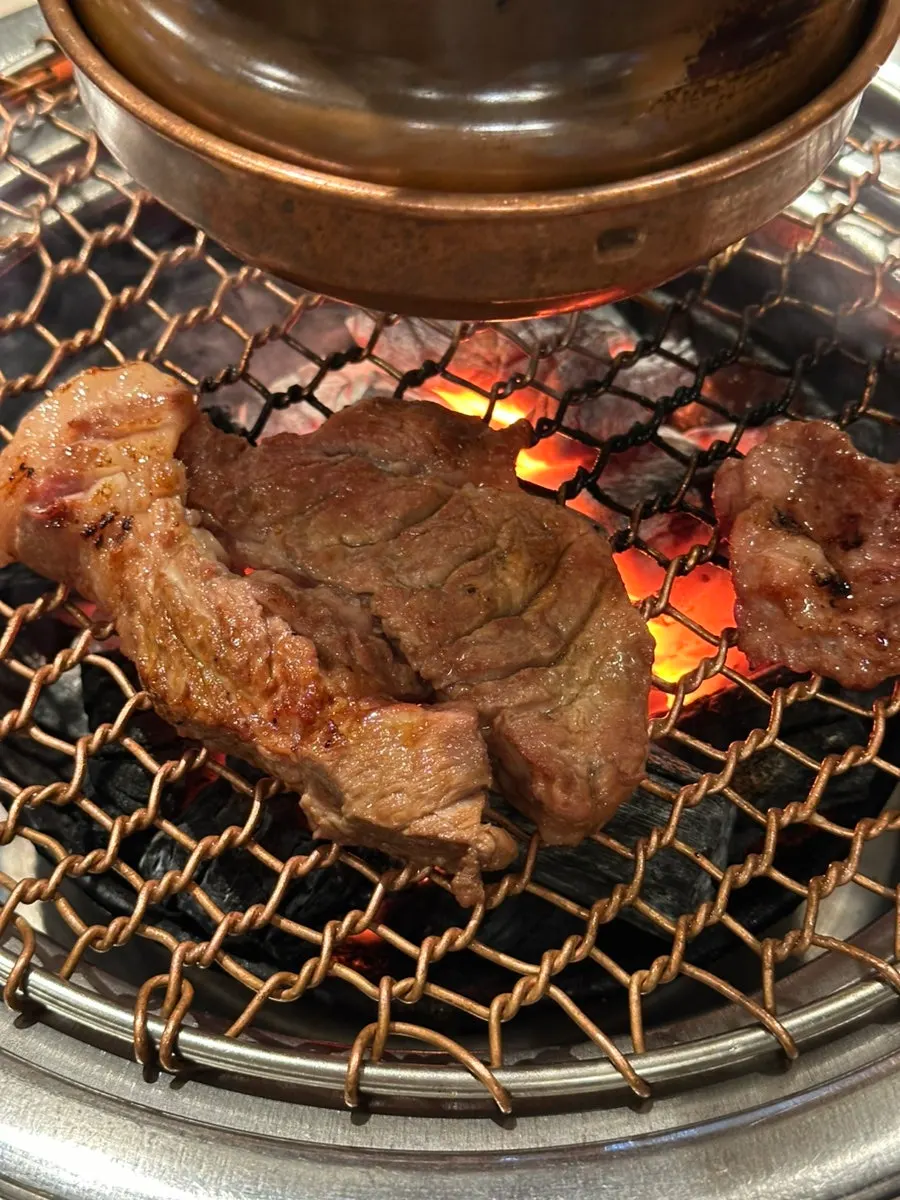 Korean pork galbi served with king oyster mushrooms
