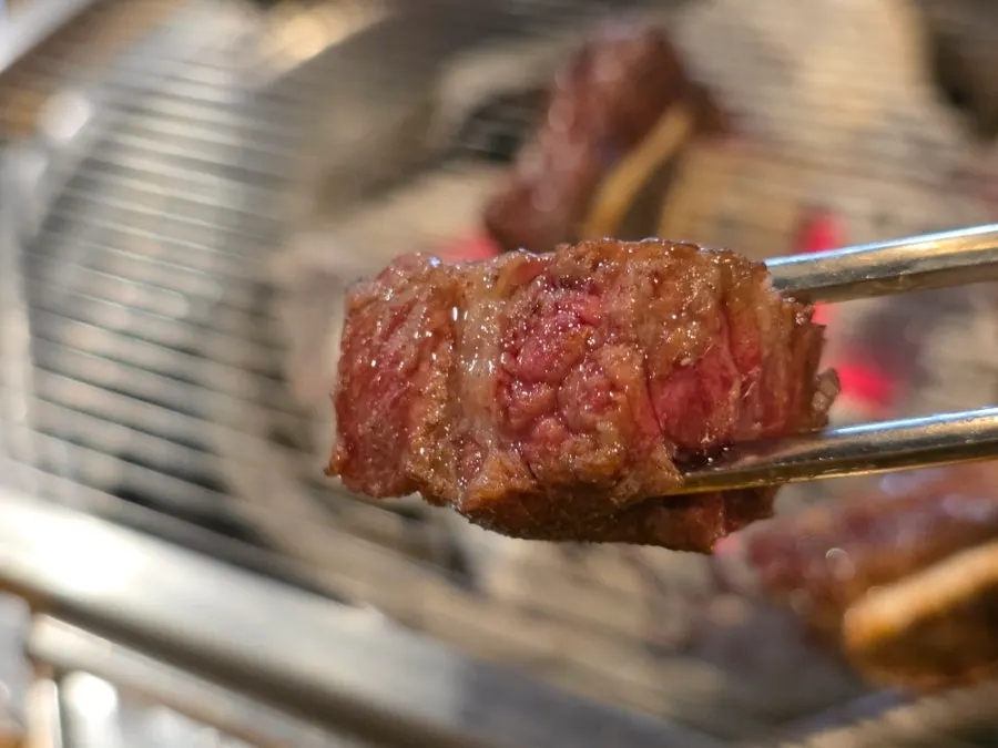 Galbi cooking over charcoal