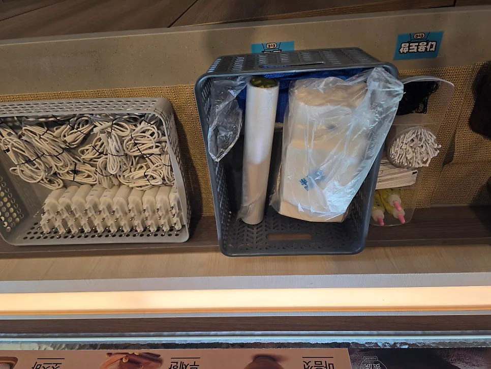 Amenity area set up in the store hallway