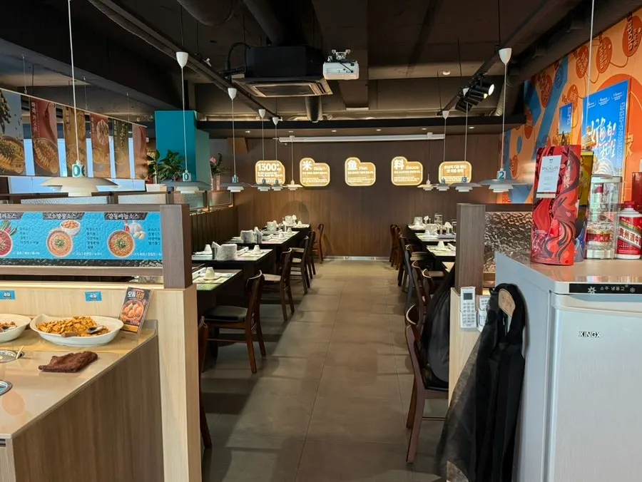 Interior with wood tones and teal accents