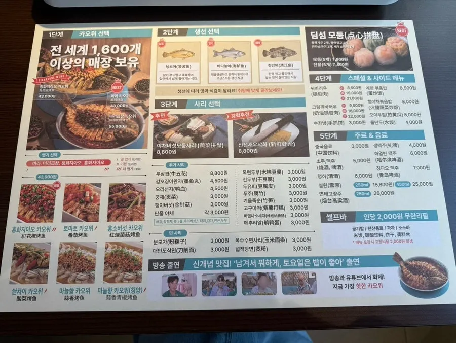 Menu for choosing kaoyu flavor and fish