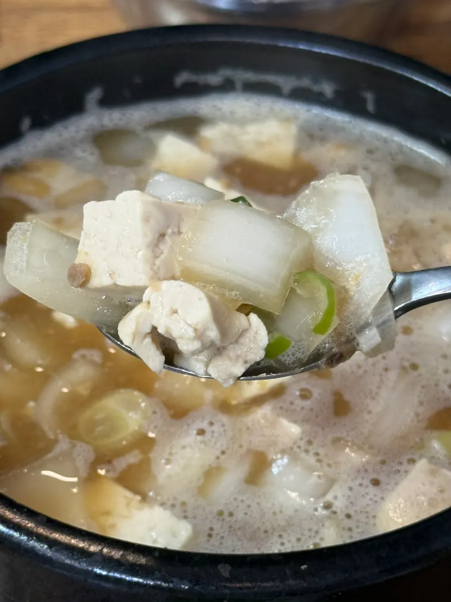 A spoonful of the cheonggukjang stew