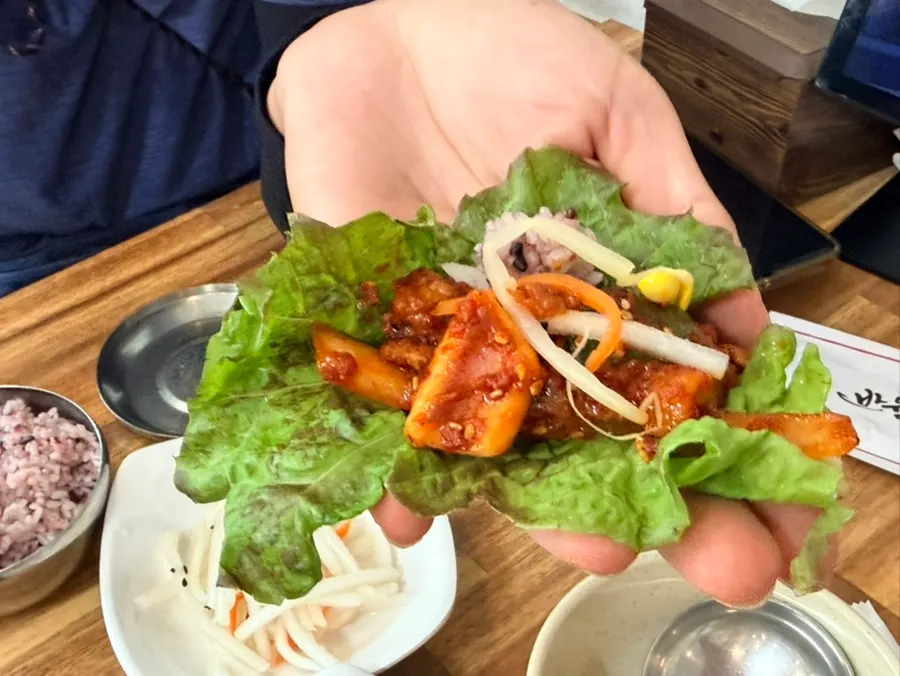 A lettuce wrap with fire-grilled meat