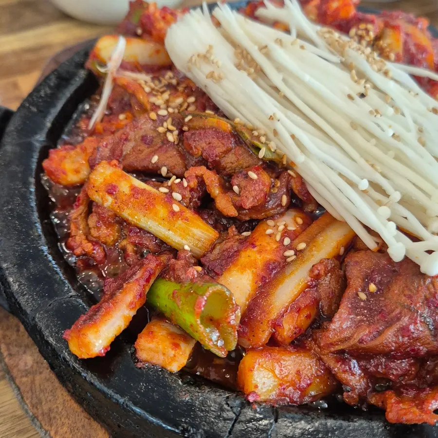 Close-up of the savory cheonggukjang stew