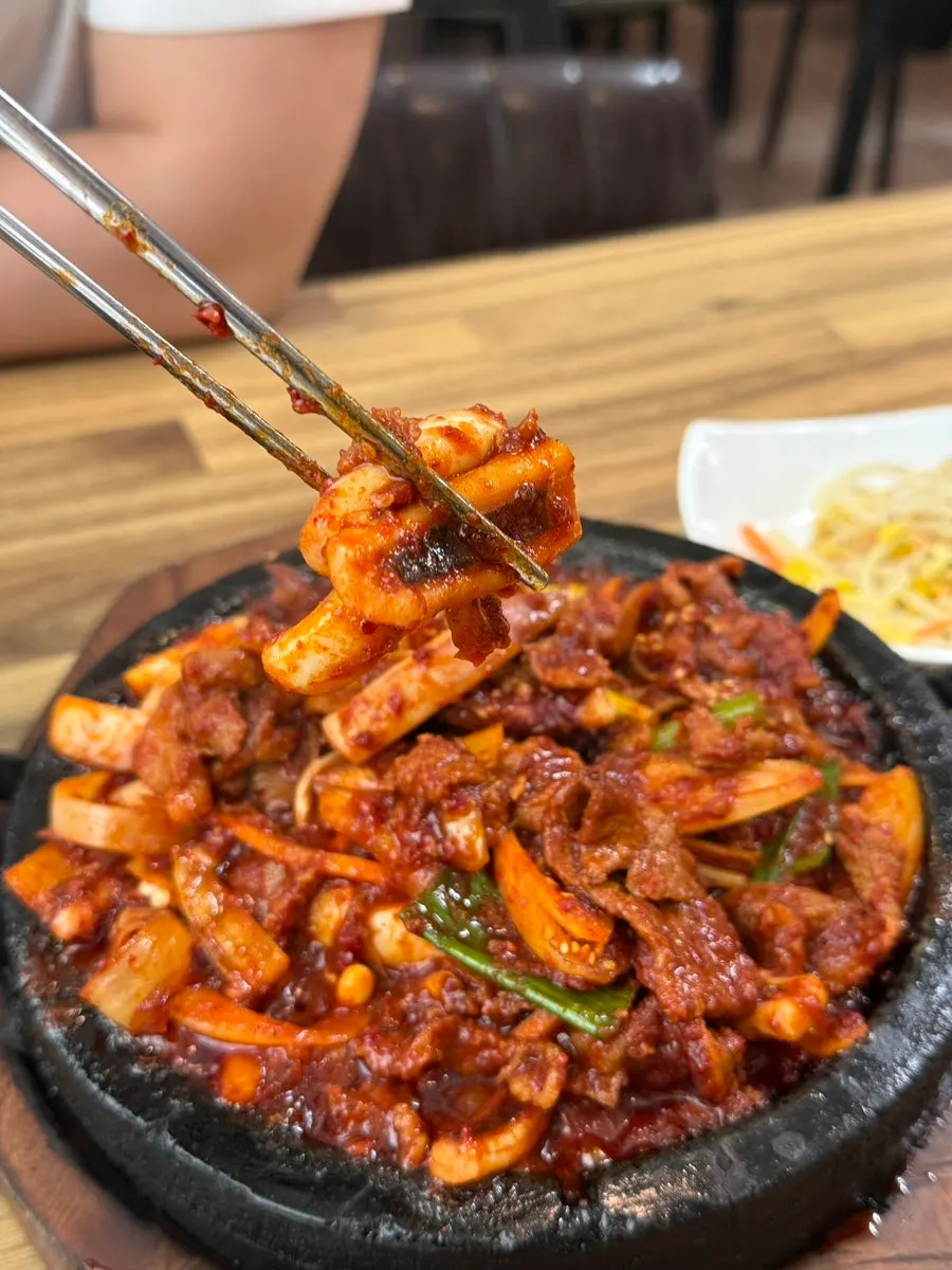 Close-up of the spicy squid-pork stir-fry