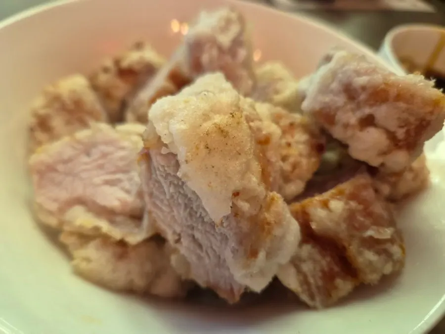 Cross-section of the fresh sirloin sweet and sour pork with thin batter