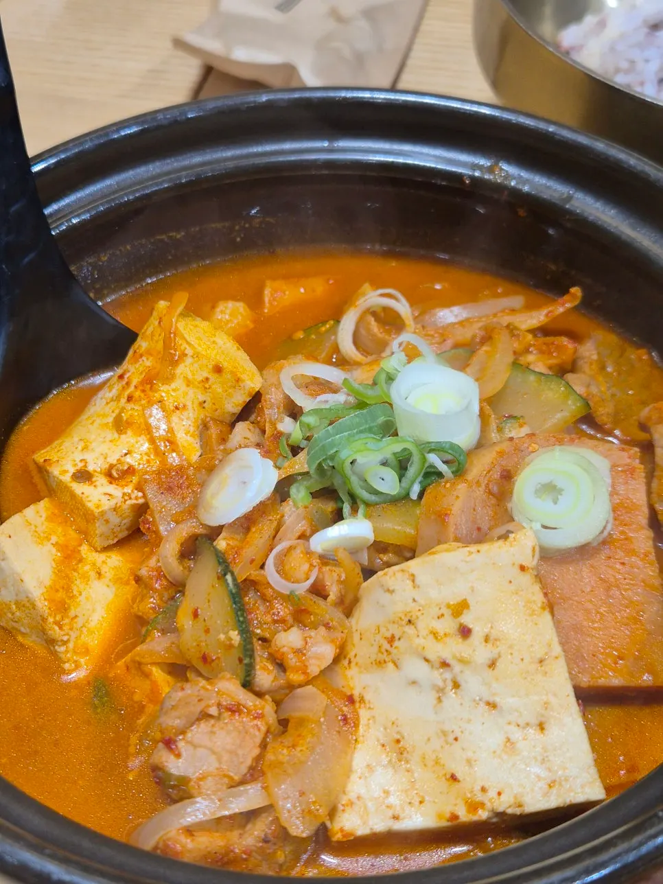 Kimchi jjigae loaded with pork and spam