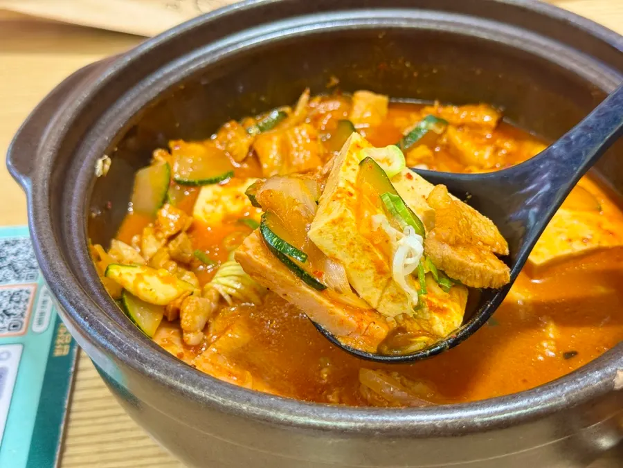 Pork jjigae served at regular spice level