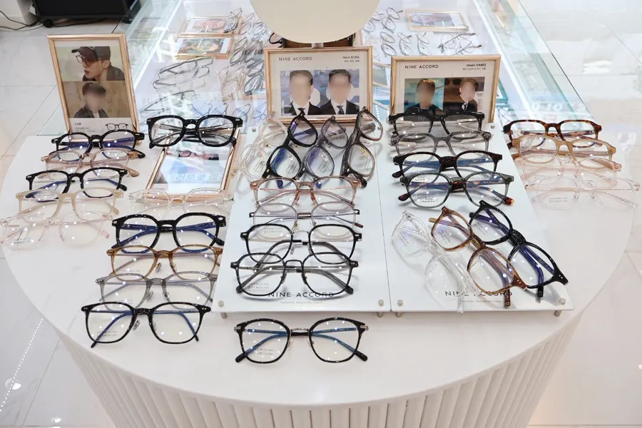 Glasses frames and sunglasses displayed in the store