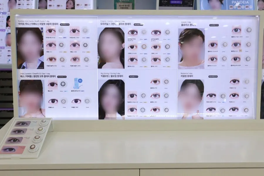 Various color lenses on display