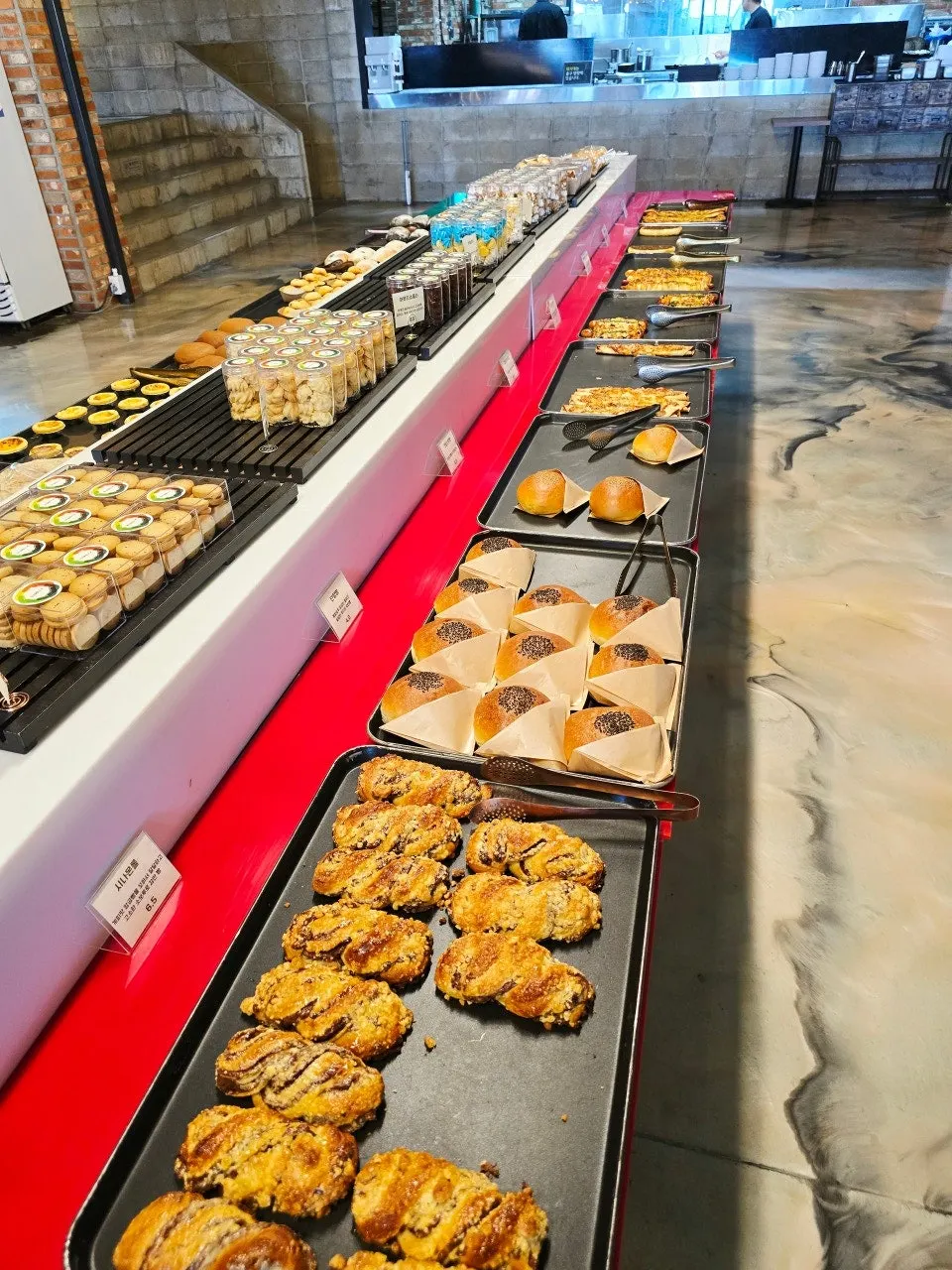 Bakery counter with various types of bread